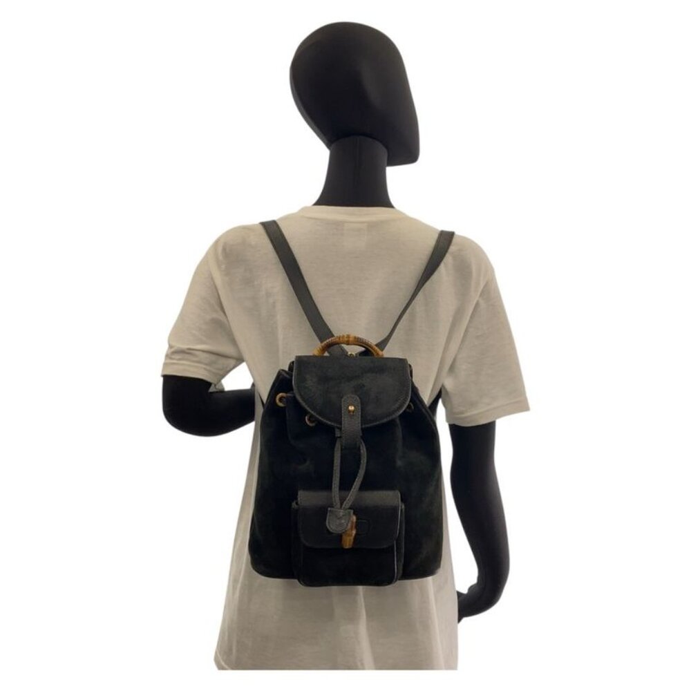 Gucci Bamboo Black Gold Hardware Suede 003 1705 0030 Backpack - Picture 6 of 9
